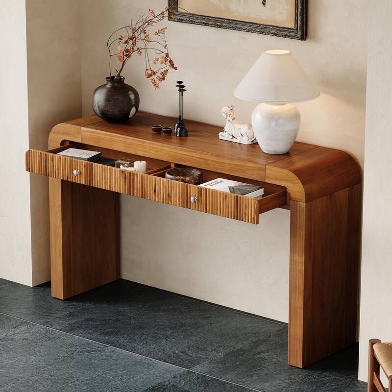 Console Table with Fluted Drawer & Thick Legs
