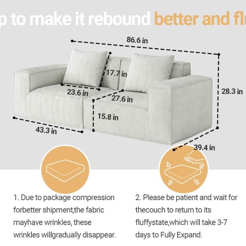 Soft Corduroy Cloud Velvet Fabric Two Person Sofa