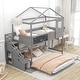 preview thumbnail 3 of 7, Twin over Full House Bunk Bed with Storage Staircase and Blackboard with Pitched Roof and Window