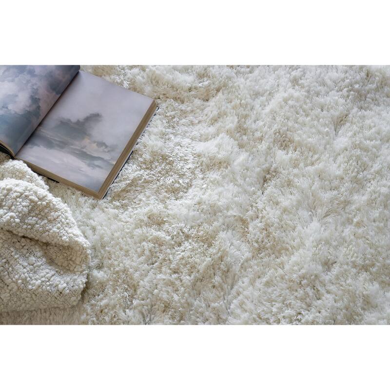 EXQUISITE RUGS Sumo Shag Hand-loomed Polyester/Microfiber White Area Rug.