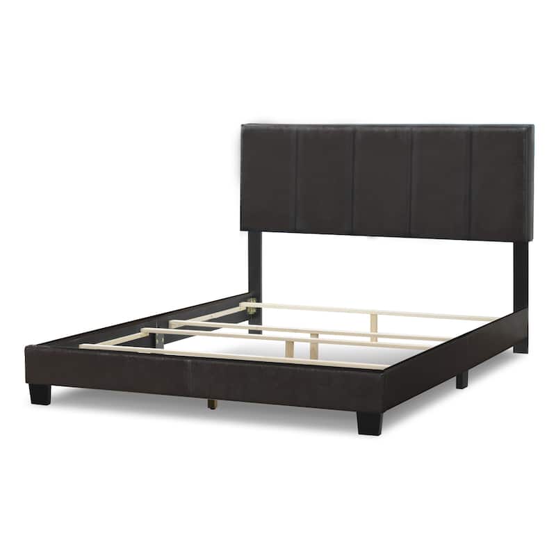 Arty Black Brown Faux Leather Bed with Line Stitch Tufting