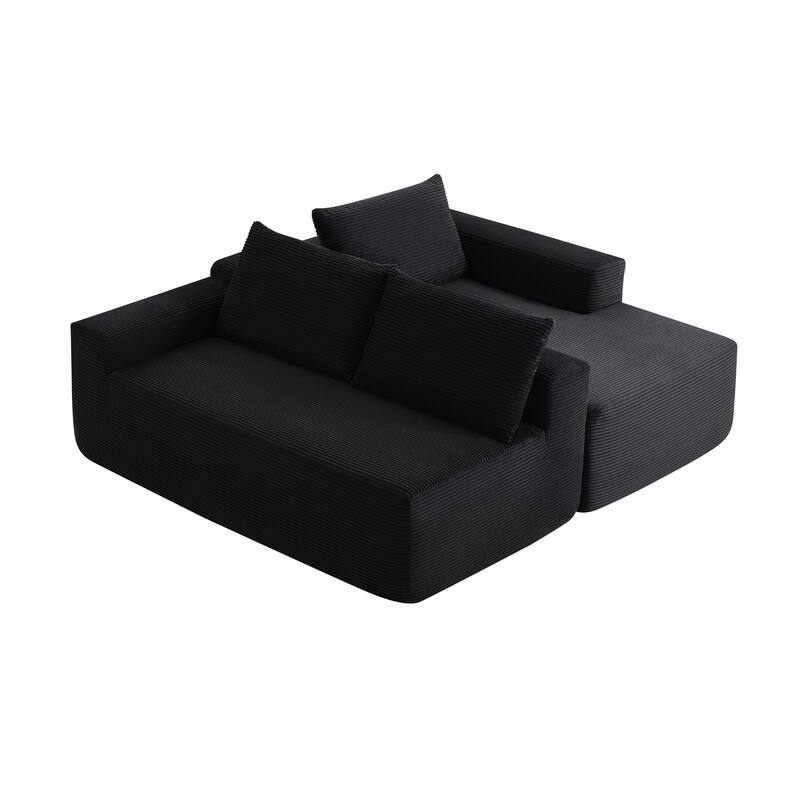 L-Shaped Modular Sectional Sofa with Chaise Lounge, Corduroy Upholstered Boneless Cloud Couch, Full Compressed Deep Seat Sofa