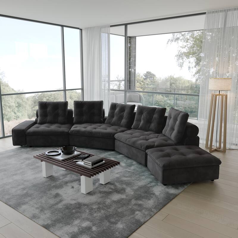 Stupendous Miami Modular Sofa Down Filled Curved Cloud Sectional Sofa 4 Seater with Ottoman - Chocolate 2