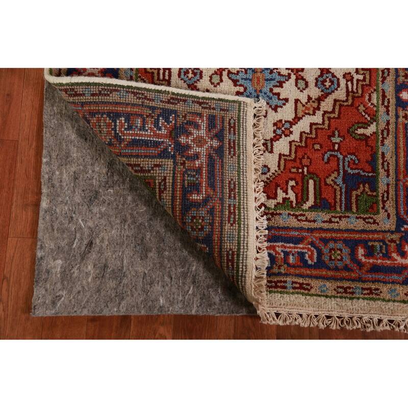 Ivory Geometric Heriz Serapi Indian Foyer Rug Handmade Wool Carpet - 3'0"x 4'11"