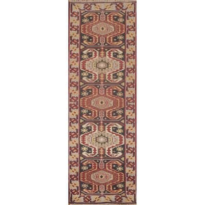 Kazak Runner Rug Handmade Oriental Grey Wool Carpet - 2'5"x 9'10"