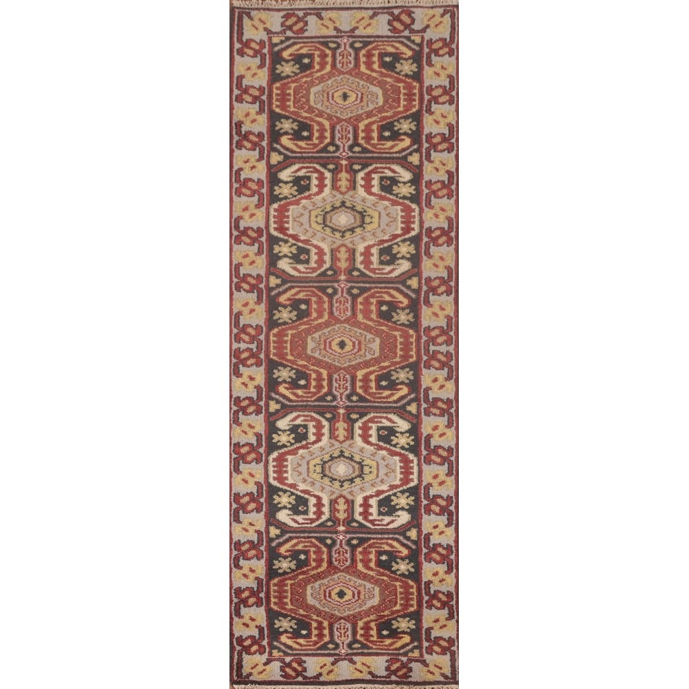 Kazak Runner Rug Handmade Oriental Grey Wool Carpet - 2'5"x 9'10"