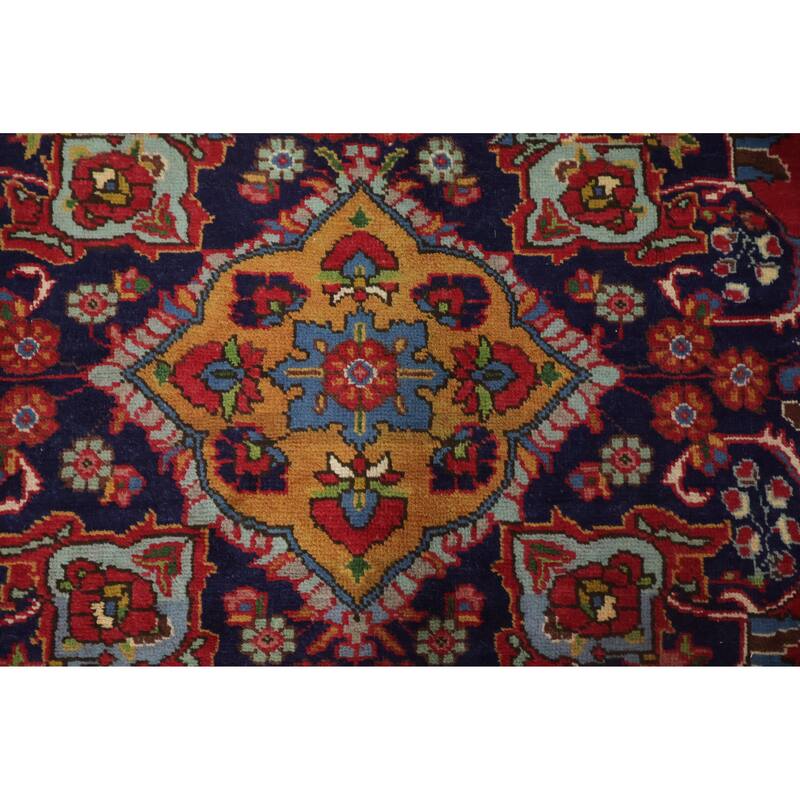 Hand Knotted Oriental 100% Wool Carpet Traditional Geometric Red Tabriz Area Rug - 12' 9'' X 9' 7''