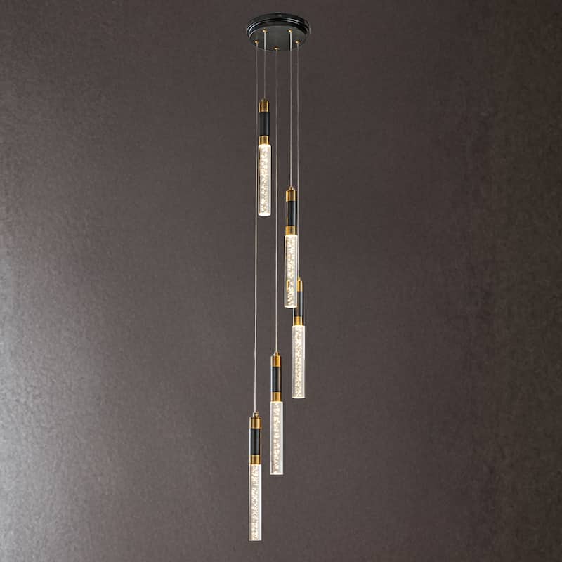 CraftHome 5-Light Modern Linear Seeded Bubble Glass Integrated LED Dimmable Pendant Light In Matte Black For Dining Room - W12''