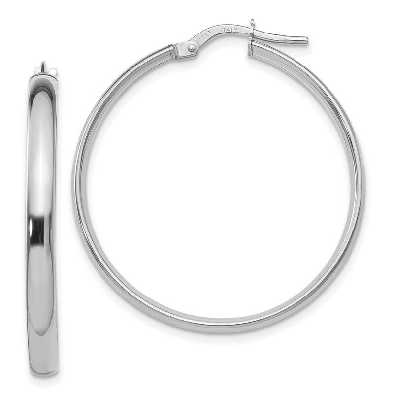 Curata 10k White Gold Italian Polished 3mm Domed Hoop Earrings -