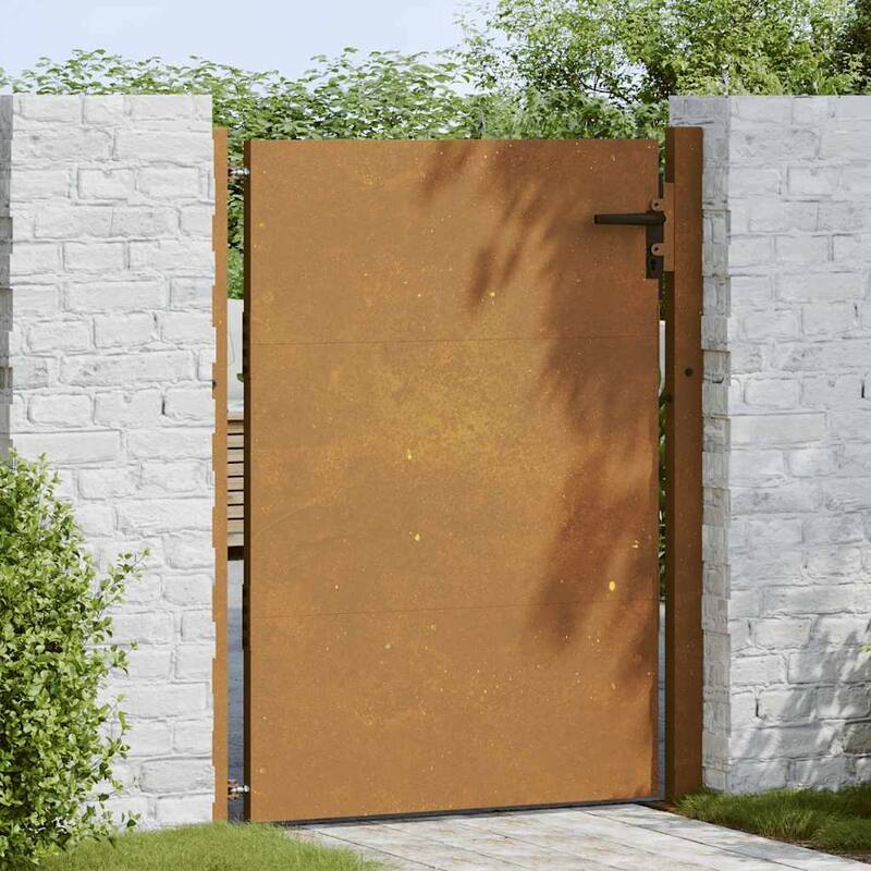 vidaXL Garden Gate Locking Fence Barrier Hinged Front Door Outdoor Corten Steel - 43.3 x 51.2"