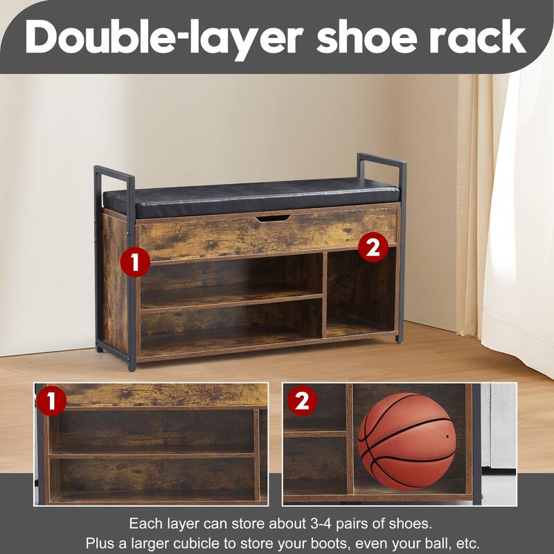 39"Shoe Storage Bench with Cushion