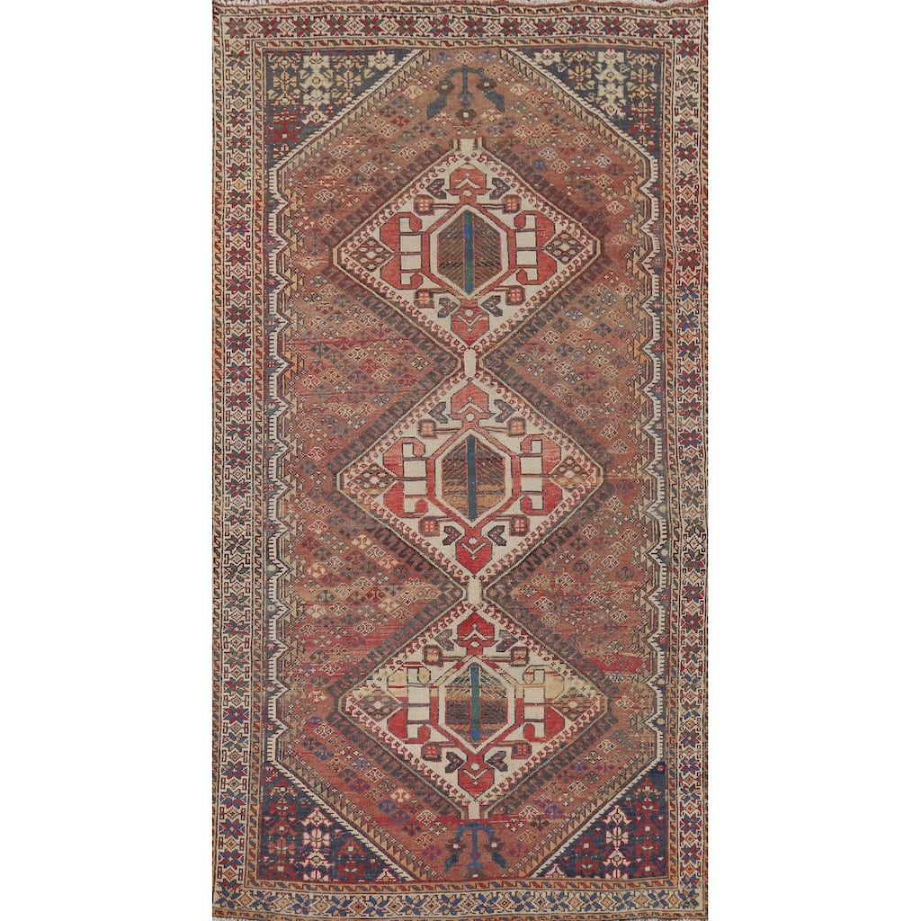 Tribal Bakhtiari Vintage Persian Area Rug Hand-Knotted Wool Carpet - 5'1" x 9'11"