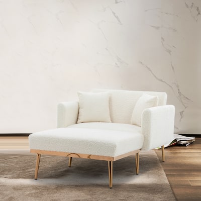 White Teddy Modern 62.2" Upholstered Chaise Lounge Chair with Iron Legs for Living Room