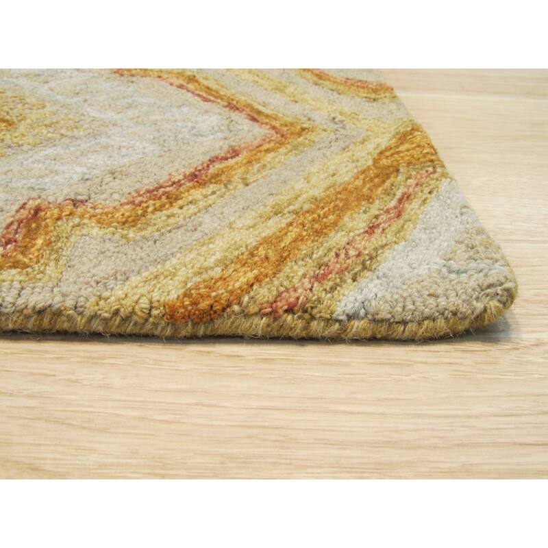 Gold Hand-Tufted Wool Transitional Geometric Rug, 5' x 8', Stylish Statement Accent - L