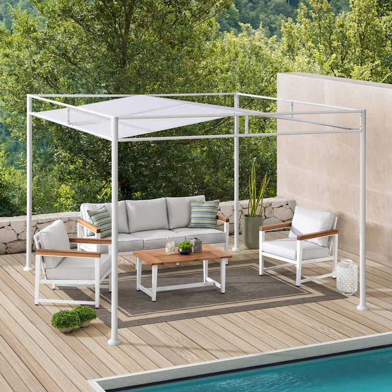 Sunjoy 10’ x 10’ Darkeford Metal Pergola with Sling Fabric Canopy - White