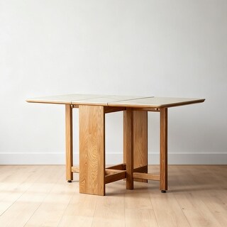 Solid Wood Rectangular Extendable Dining Table with Faux Rock Slab Top ...