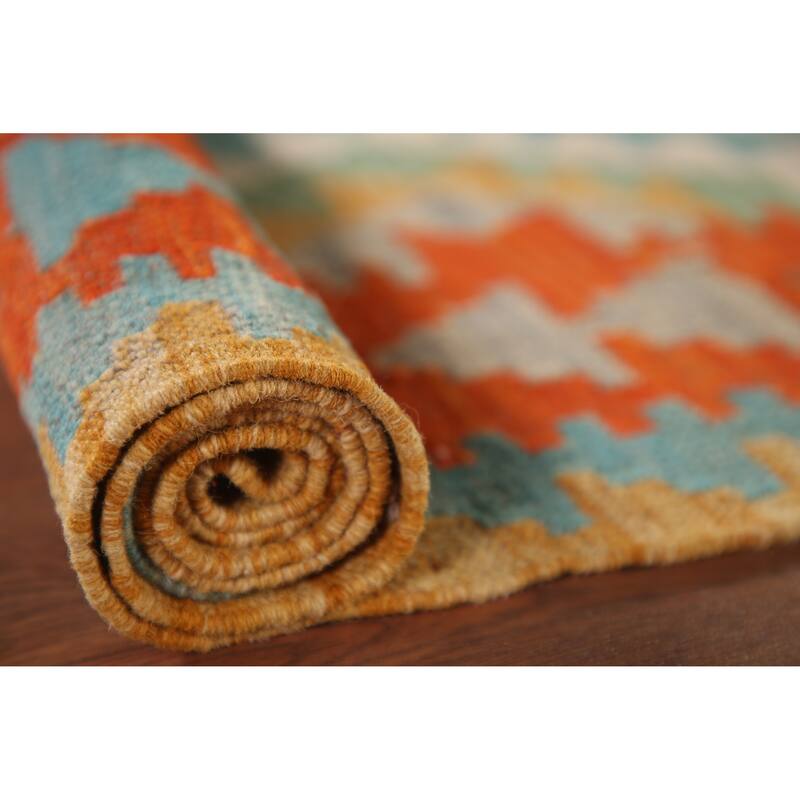 Southwestern Kilim Oriental Area Rug Flatweave Wool Carpet - 3'2"x 5'0"