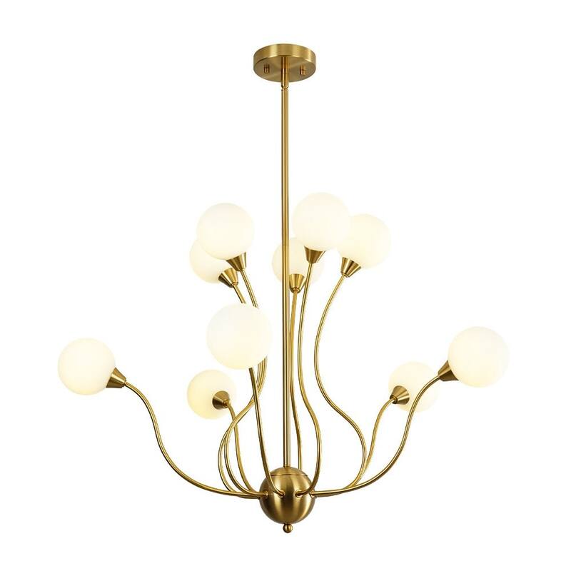 Luxe Art Deco Scrolling Arm Opal Glass 10-Light Bubble Chandelier 33in