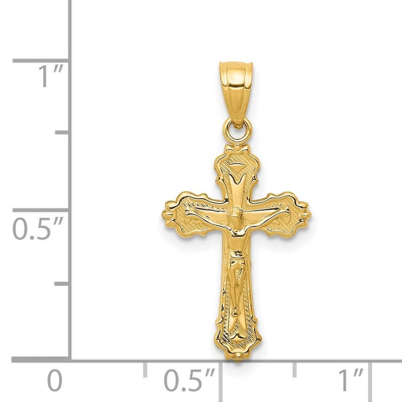 Curata 14k Yellow Gold Solid 18" Sparkle Cut Crucifix Pendant Necklace - 19x12mm