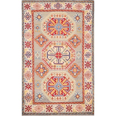 Geometric Kazak Oriental Accent Rug Handmade Wool Carpet - 3'2" x 5'0"