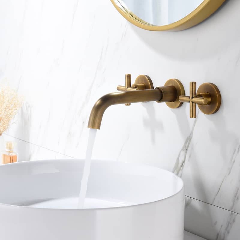 2 Handle Wall Mounted Bathroom Sink Faucet with Cross Design Handles, Rust and Corrosion Resistant and Fingerprint Resistant