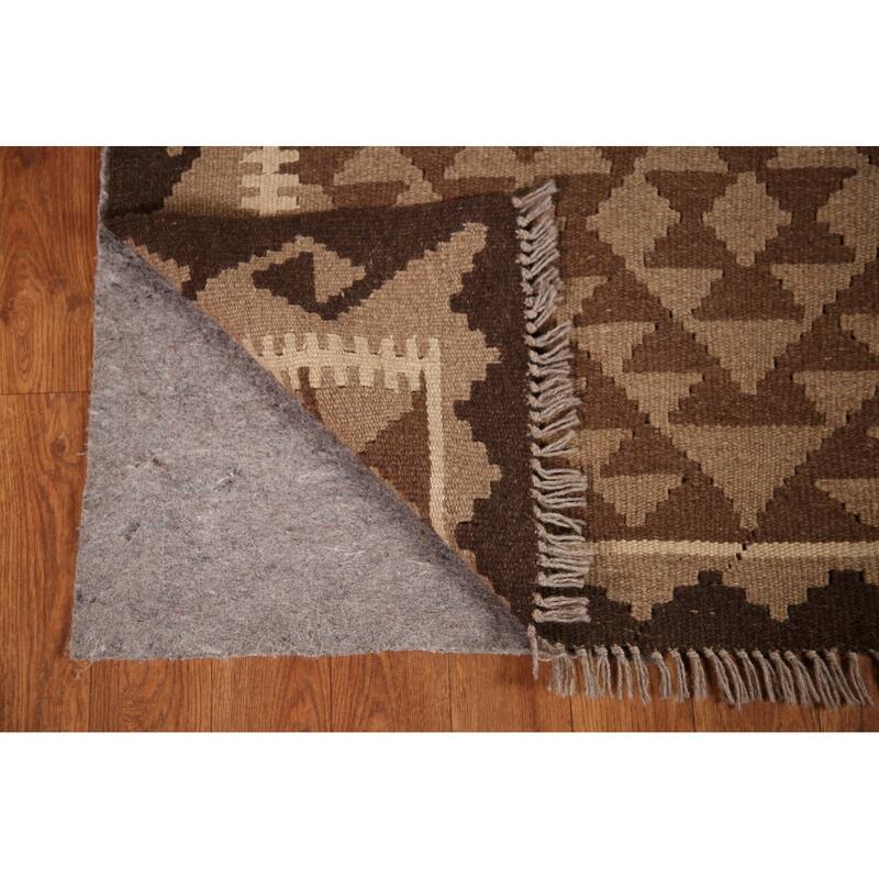 Brown Kilim Rug Hand-woven Geometric Wool Foyer Carpet - 3'2" x 5'2"