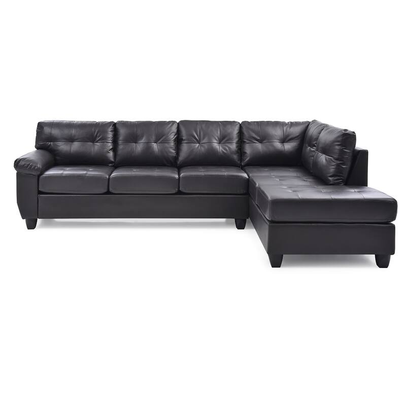 Tufted Reversible Faux Leather L-Shape Sectional Sofa - 111" - Dark Brown