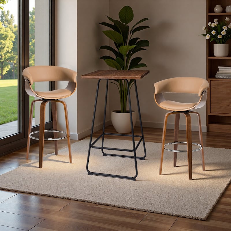Glitzhome Small Space Set of 3 Swivel High Bar Stool Kitchen Chairs & Square Wood Top Pub Table