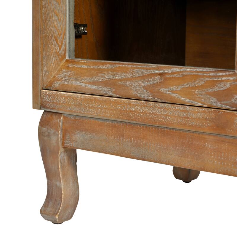 4-Door Sideboard with Large Storage Space Artificial Rattan Doors and Transparent Glass, for Dining Room Living Room