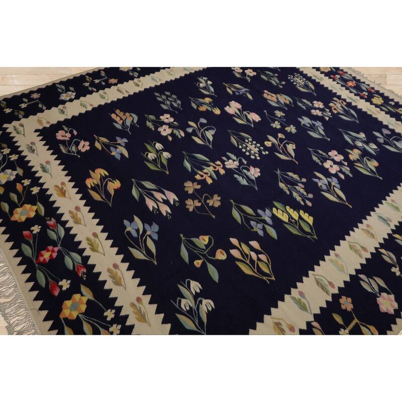 8'5''x10'5'' Hand Woven Wool Navy Kilim Traditional Flatwoven Rug - 8' 5'' x 10' 5''