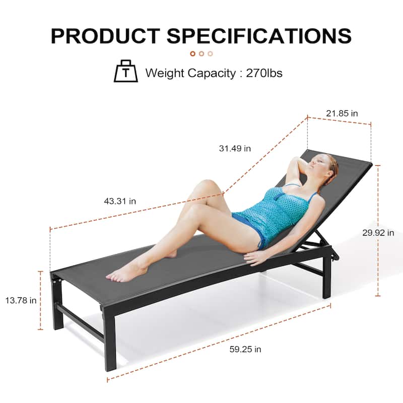 Crestlive Outdoor Pool Side Adjustable Aluminum Chaise Lounge Chairs Set of 4 - See Picture