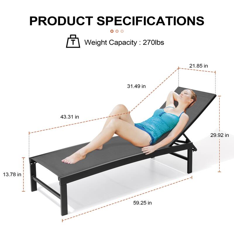 Outdoor Pool Lounger Aluminum All-weather Adjustable Chaise Lounge Chair - See Picture