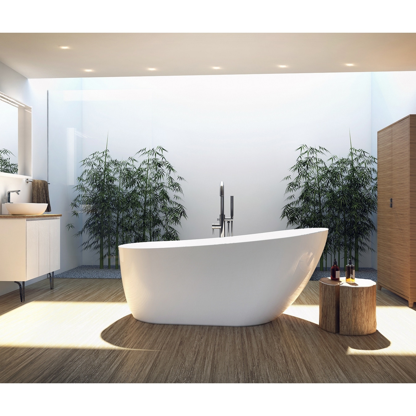 Riviera Freestanding White Acrylic Bathtub with Adjustable Feet