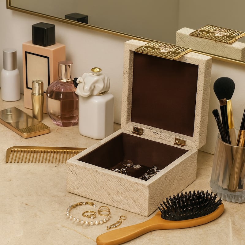 Square Decorative Faux Leather Box with Lid - 8", Tan - 8.0"