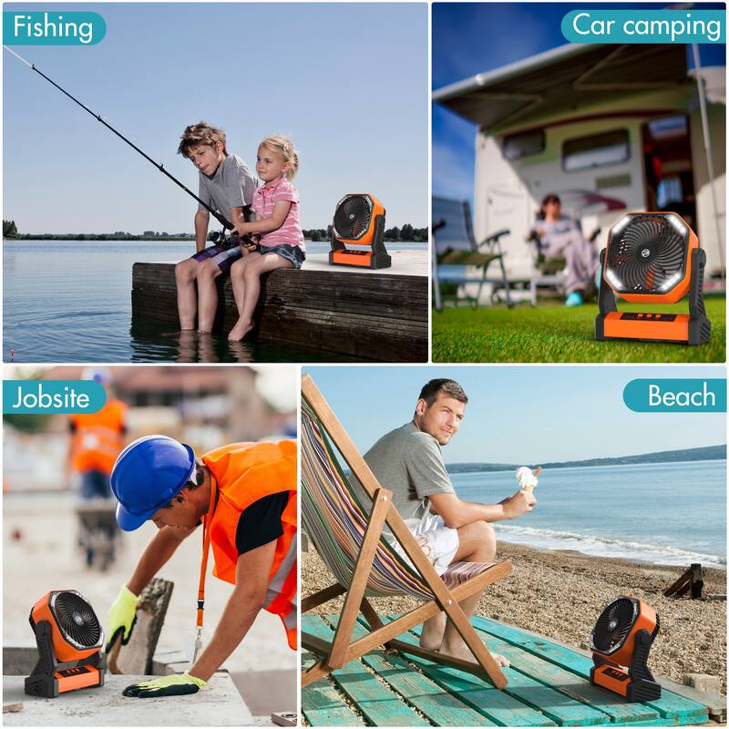 20000mAh Battery Operated Fan Portable Camping Fan with Light and Hook