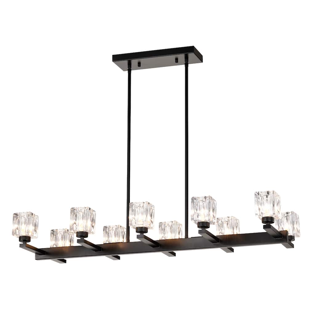 10-Light Black Farmhouse Chandelier, Crystal Linear Pendant Lighting for Dining Room, Kitchen Island, Bar Area, G9 Bulb,40W Max