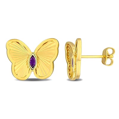 Miadora 1/7ct TGW Marquise-Cut Amethyst Butterfly Stud Earrings in Yellow Plated Sterling Silver