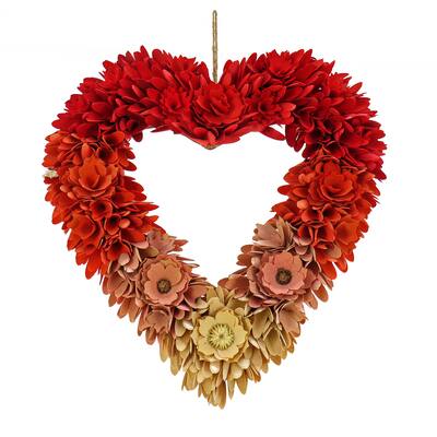 20" Red Ombré Floral Valentine's Heart Wreath