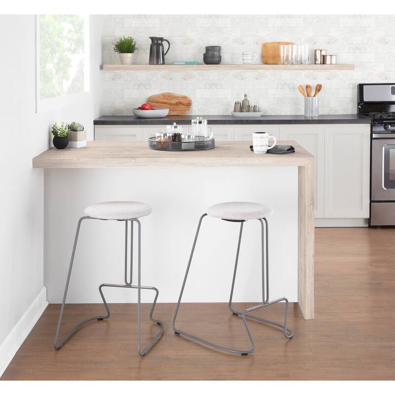 Finn Contemporary Counter Stool in Grey Steel and Light Grey Fabric - Set of 2 - 19.5"Lx18"Wx25.75"H