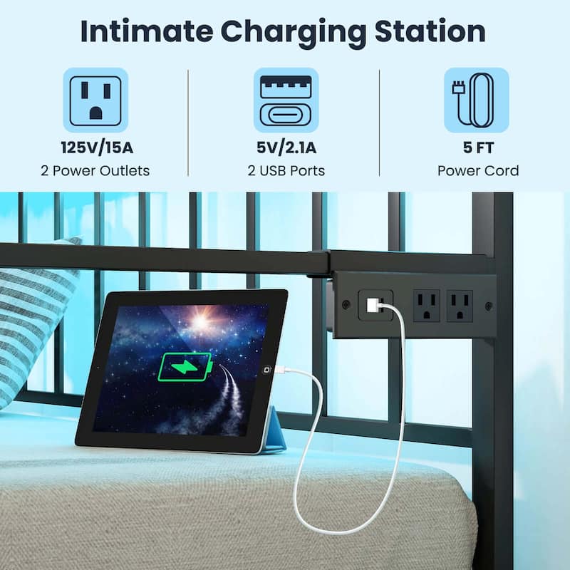 Costway Twin Daybed Adjustable Sofa Bed Frame with Charging Station &