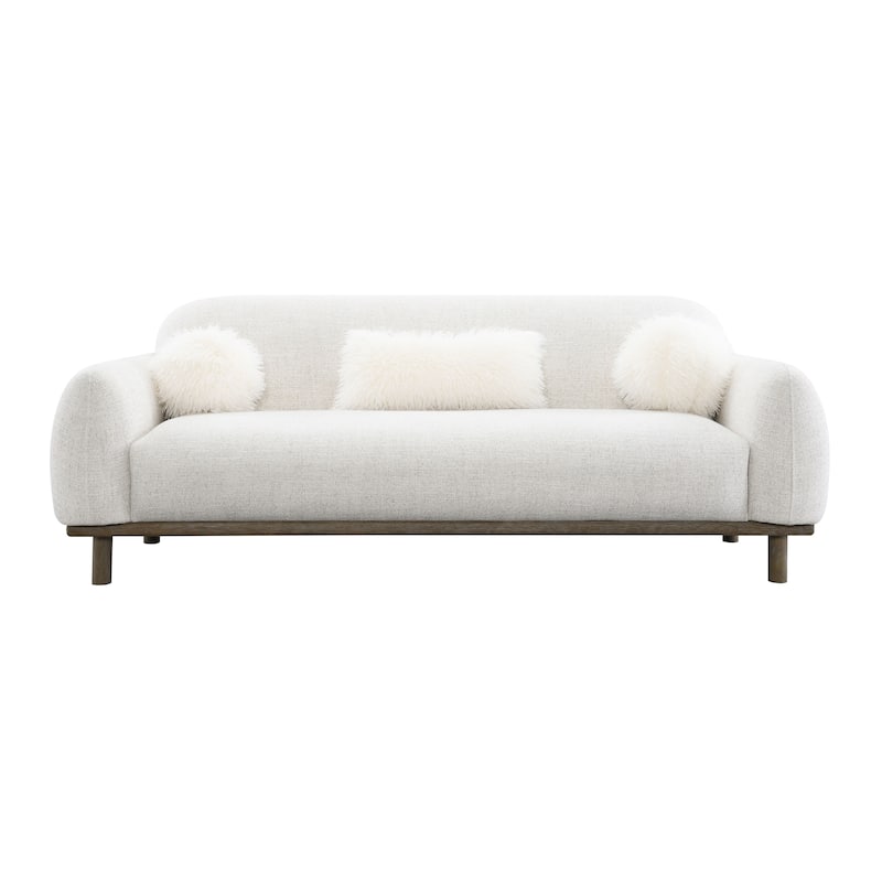 Furniture of America Velin Mid Century Modern OEKO TEX Chenille Sofa with Ball Pillows