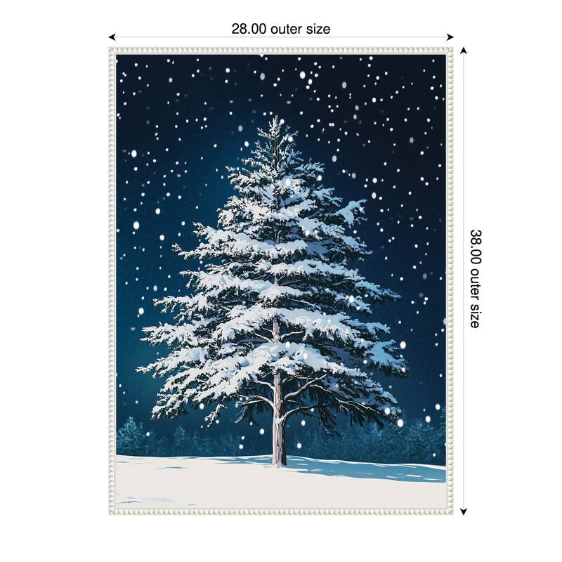 Winter Snowy Pine Tree by Pictufy Studio Framed Canvas Wall Art Print - Sylvie Beaded White - 28 x 38 in
