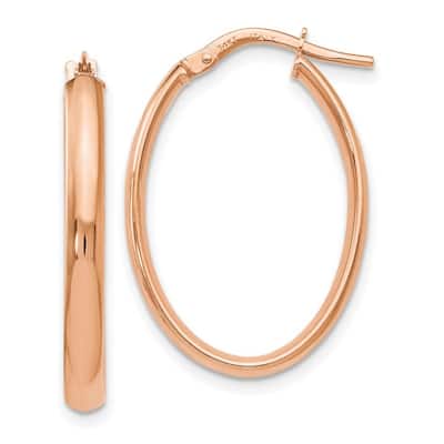 Curata 14k Rose Gold Polished 3x26mm Oval Hoop Earrings