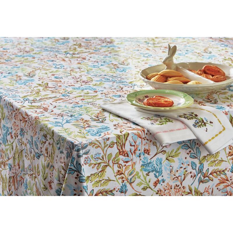 84" x 60" Meadow Tablecloth Cotton Table Topper With Hand Screen Printed Floral Design For Dining Table Decor - 60 x 84