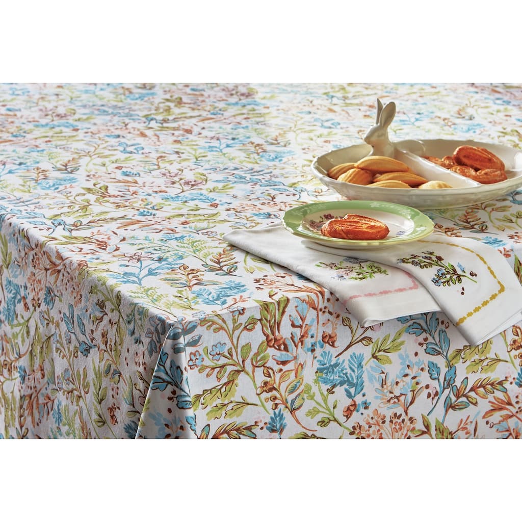 84" x 60" Meadow Tablecloth Cotton Table Topper With Hand Screen Printed Floral Design For Dining Table Decor - 60 x 84