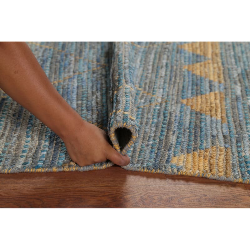 Trellis Blue Moroccan Oriental Runner Rug Hand-Knotted Wool Carpet - 4'0"x 12'3"