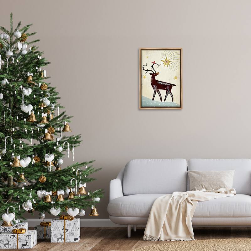 Stupell Rustic Winter Deer Framed Floater Canvas Wall Art Design By Hannah Moren