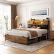 preview thumbnail 3 of 73, Farmhouse Bed Frame with Holey Board, Upholstered Headboard Platform Bed with Charging Station
