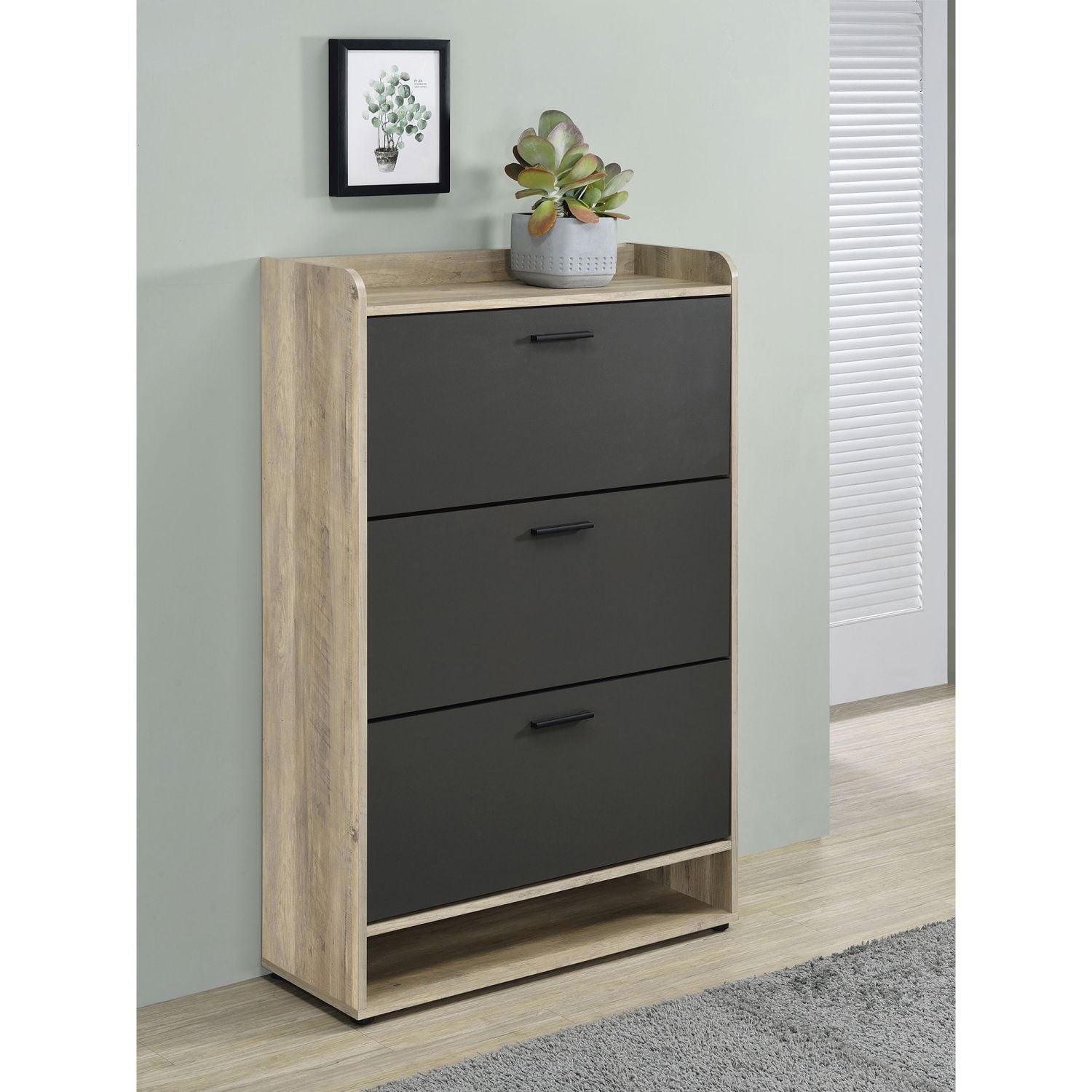 3-tier Engineered Wood Shoe Cabinet, for Entryways, Mudroom