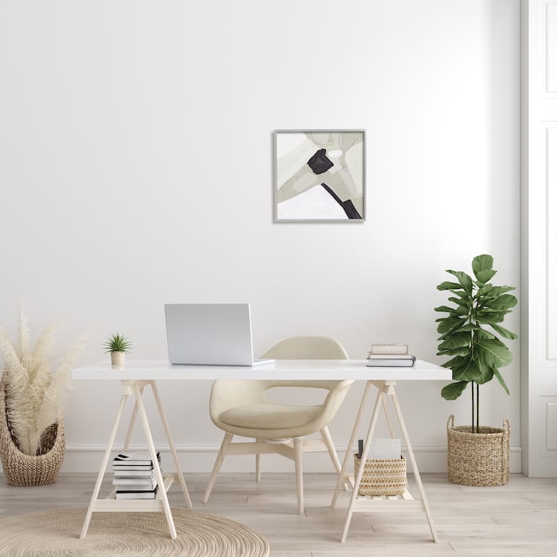 Stupell Abstract Shape Arrangement Neutral Tan Black Modern Painting Framed Wall Art - Off-White